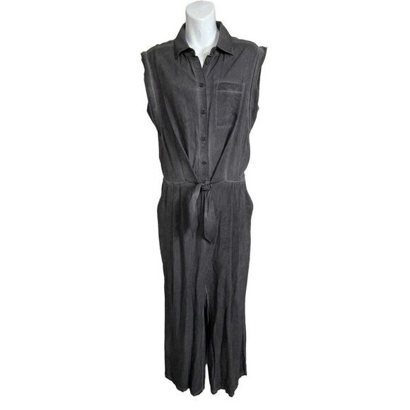 Soft Surroundings Camilla Front Tie Pockets Jumpsuit Grey Size Small Petite - Picture 2 of 10